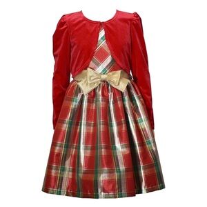 Festive Red and Gold Plaid Kids Costume Dress